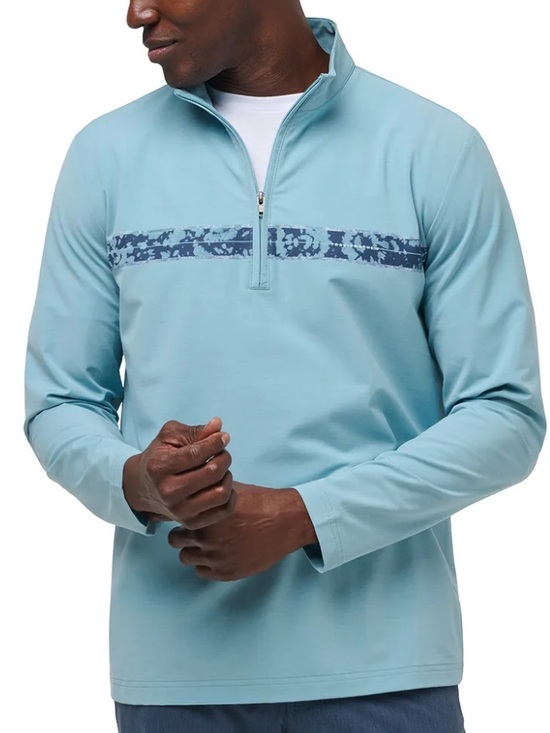 Travis Mathew Tops - Men'TRAVIS MATTHEW Light Blue Quarter-Zip Pullover with Navy Stripe! L! New